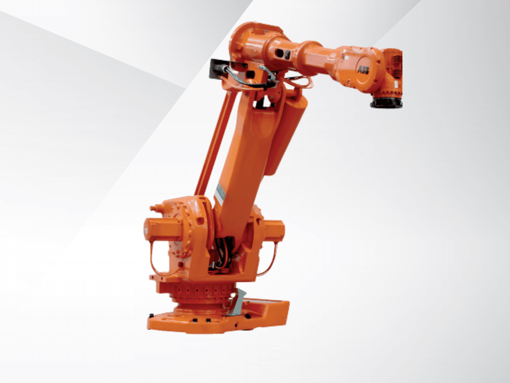 ABB IRB 6650S-90/3.9-robotarm i orange, sidovy, som visar lederna och basen för industriell automatisering.