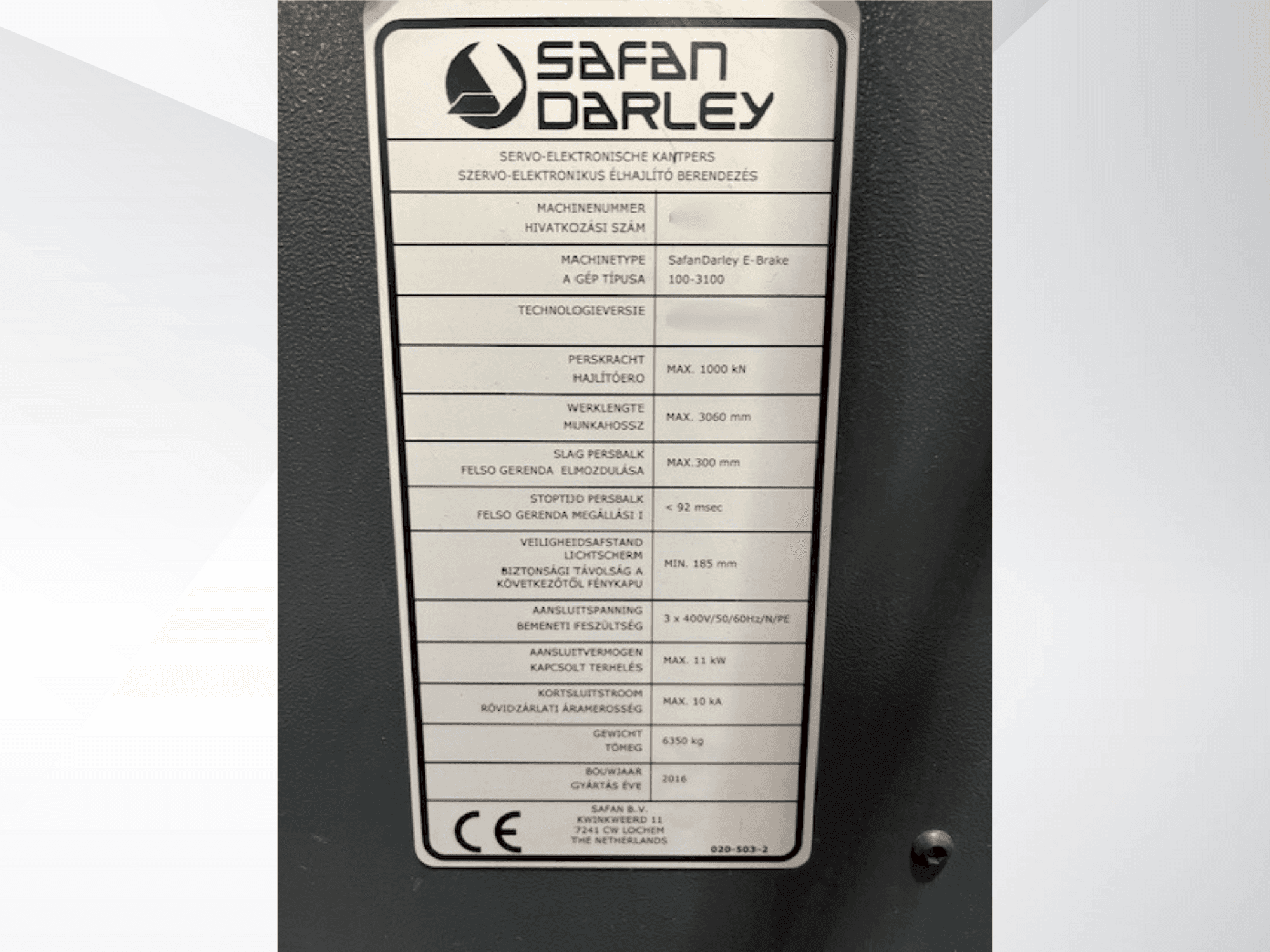 Safan E Brake 100 3100-maskinen framifrån