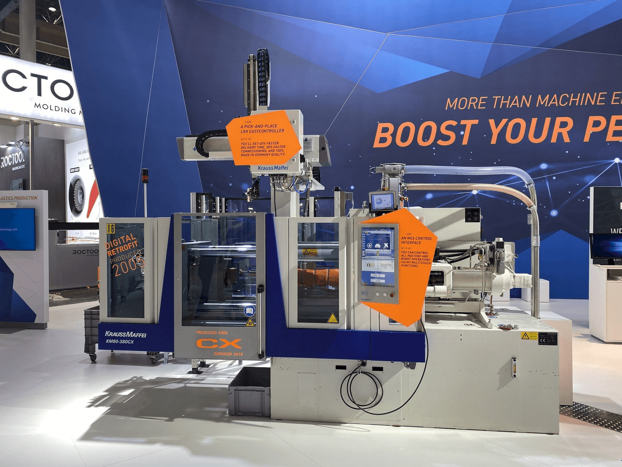 Krauss Maffei 80-380 CX + LRX easyControl 100-maskinen framifrån