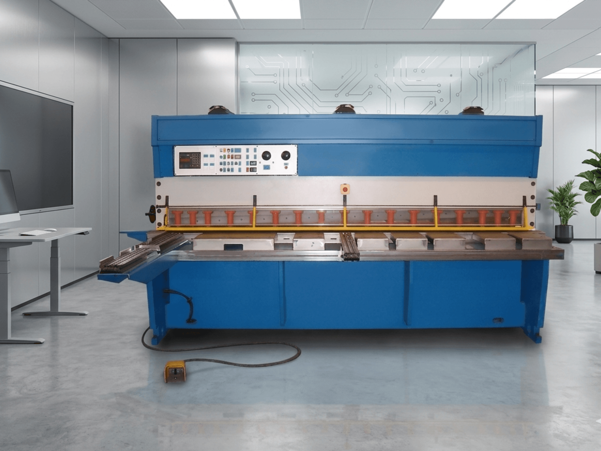 Hydraulisk skärmaskin GASPARINI CO 3006, framifrån, med kontrollpanel och skärområde för metallbearbetning, i en modern arbetsplats.